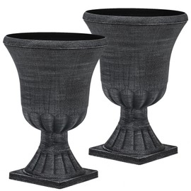 Ultym 22" Large Urn Planters (Set of 2), Handmade Washed Black Plastic Flower Pots, Weatherproof for Porch, Garden, Patio or Home Décor