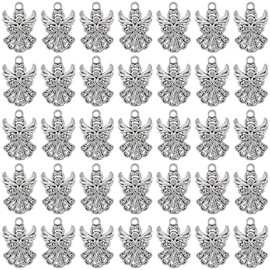 Framendino - Paquete de 50 colgantes de ángel tibetano de plata envejecida a granel para hacer joyas, arete, collares, pulseras, manualidades, Paquete de 50, Plata, No es una piedra preciosa