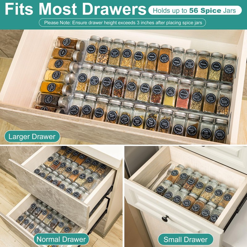 Brippo 8-Pack Spice Drawer Organizer, Expandable Acrylic Seasoning Rack (13"