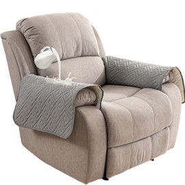 Waterproof Recliner Armrest Covers - Non - Slip, Washable Sofa Arm Protectors for Homes with Kids and Pet Dogs. in Elegant Light Grey (Set of 2)