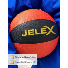 JELEX Sniper Basketball with Cushioned Rubber Core, High Quality Butyl Bladder, Pebble Texture Look for Better Grip, 8 Panel Design, 600g, Circumference: 80cm, Indoor Outdoor (Red Black)