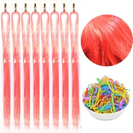 Hair Tinsel Extensions Light Orange 44 Inch Glitter Tinsel Hair Kit Sparkling Fairy Hair Accessories for Women Kids Girls 8 Pcs 200 Strands/Pcs