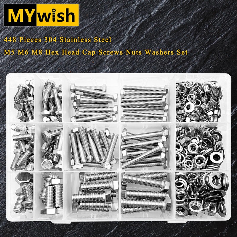 Mywish 448PCS M5 M6 M8 Screw Set, Metric Bolt Assortment,