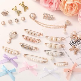 JOICEE 54 Pcs Shoe Charms Kit for Sneakers, Gold Brooches Pins Pearl Bow Lace Shoes Charms Jewelry Accessories Bulk for Sneakers Socks Clothes Hats Bags Decor