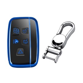 M.JVisun Soft TPU Case Cover Protector for Land Rover - Car Remote Key Fob Case for Discovery 4/Sport Freelander 2 - Range Rover Evoque/Sport/Velar - Glossy Blue - Metal Keychain