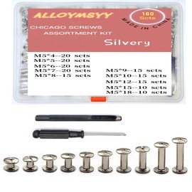 ALLOYMSYY 160Sets Chicago Screws with Hole Puncher and Screwdriver Leather Rivet Assorted，10 Sizes of Screw Rivets Chicago Screws for Decorate and Repair Leather Craft Belt Bag Shoes Purse Bookbinding