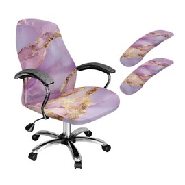 Xorudoydet Pink Marble Print Computer Office Chair Cover, Stretchable Office Chair Covers with Arm Protector for Protective High Back Chair Slipcover Anti-Dust Rotating Chair Covers-L