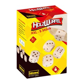 Idena 40172 Dice Set with 5 Wooden Eye Cubes, Edge Length Approx. 5.5 cm, with Transport and Storage Bag, for Exciting Game Evenings with Friends and Family