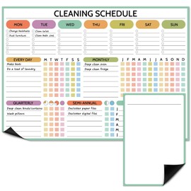 Naozinebi 2 Pcs Magnet Cleaning Planner Magnetic Cleaning Schedule and Checklist Daily Weekly Monthly Quarterly Semi-Annual Annually Chore Chart for Adults Dry Erase To Do List White Board for Fridge