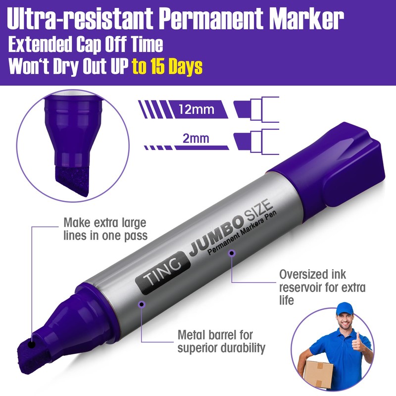 Fuutreo 10 Pack Jumbo Permanent Markers Bulk Large Chisel Tip
