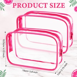 Weewooday 12 Pieces Clear Cosmetics Bag PVC Zippered Clear Toiletry Carry Pouch Portable Cosmetic Makeup Bag Waterproof Makeup Bag Vinyl Plastic Organizer Case for Vacation Bathroom (Rose Red, Large)