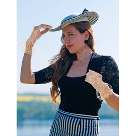 SATINIOR Ladies Lace Gloves for Women Tea Party Gloves Elegant Short Gloves Courtesy Gloves for Wedding Dinner Opera Parties (Nude)