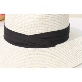 AQOKKA Summer Straw Fedora Hat for Women Men Travel Panama Hat with Wide Brim Roll Up Sun Hat for Beach Outdoor UPF 50+