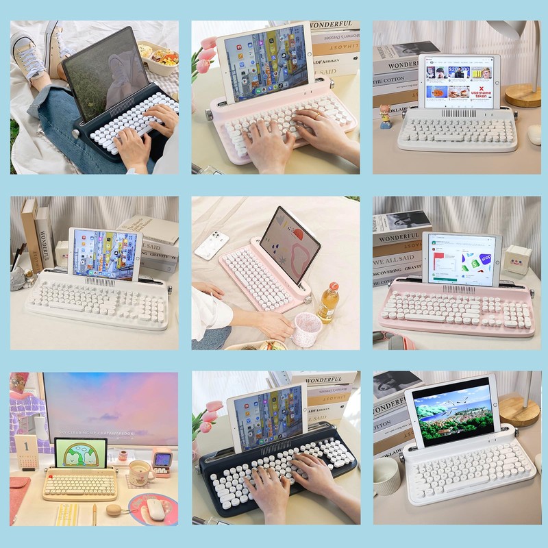 YUNZII ACTTO B303 Wireless Typewriter Keyboard, Bluetooth Connection, Cute Retro