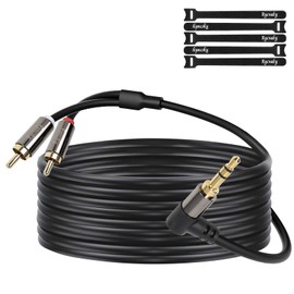 3.5mm Aux to RCA Cable, 90 Degree Angle 3.5mm Male to 2RCA Male Auxiliary Stereo Audio Y Splitter Gold-Plated, Double Shielded for Smartphones, Tablets, Speakers, Home Theater, HDTV,15ft/1 pack