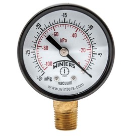 Winters PEM Series Steel Dual Scale Economy Pressure Gauge, 30"Hg Vacuum/kpa, 2" Dial Display, -3-2-3% Accuracy, 1/4" NPT Bottom Mount