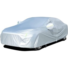 Tecoom Car Cover Waterproof All Weather for Automobiles, Light Shell Waterproof UV-Proof Windproof Design Car Cover with Zipper Storage and Lock for All Weather Indoor Outdoor Fit 191-200 Inches Sedan