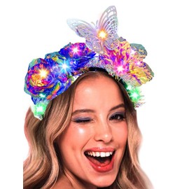 Firuilo Light Up Flower Headband Led Butterfly Hairbands Laser Rave Leaf Head Hoops for Women (A-Style, One Size)