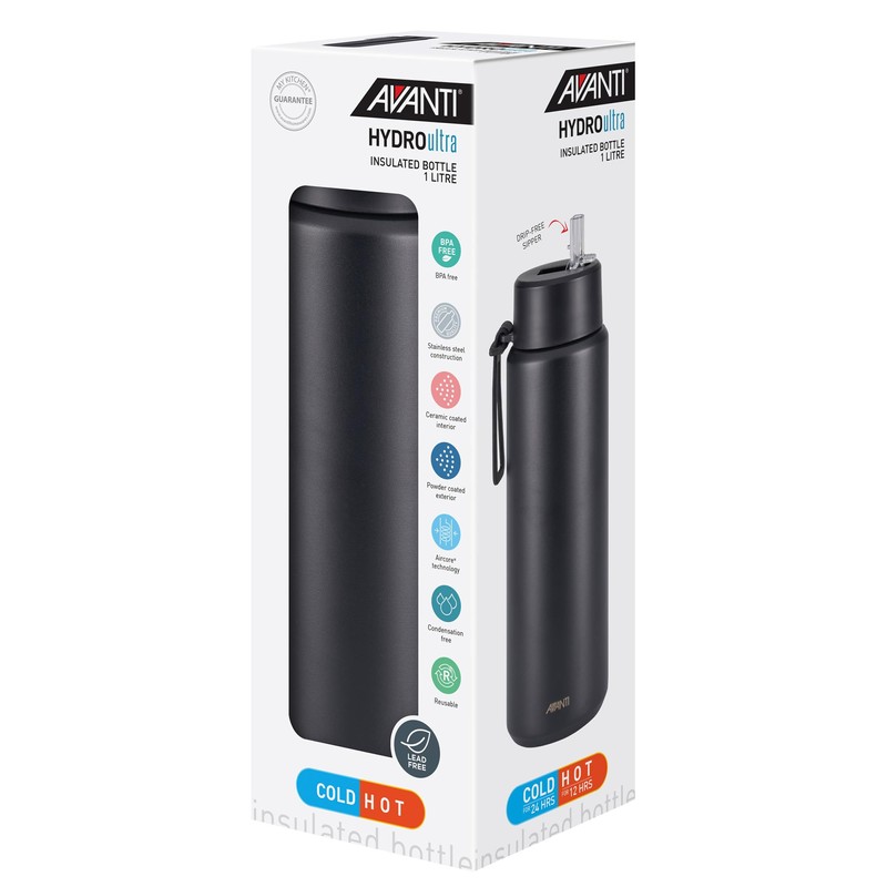 Avanti HydroUltra Stainless Steel Ceramic-Lined Vacuum Water Bottle with Strap,