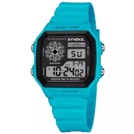 Synoke Unisex Waterproof Digital Sport Watch Military Tactical LED Backlight Wristwatch - Light Blue