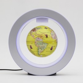 Magnetic Levitation Floating Globe Lamp, 4inch World Globe Levitation Floating O Shape Frame With LED Lights Desk Gadget Decor in Office Home Display (Yellow)