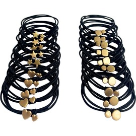 UDeBe 20PCS Black Hair Ties Bracelets Metal Beads Mix