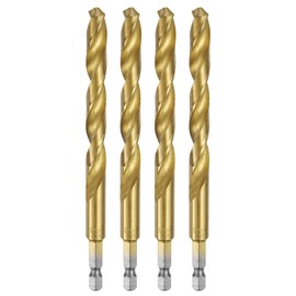 HARFINGTON 4pcs 1/4" Hex Shank Twist Drill Bits 9.2mm Titanium Coated High Speed Steel Quick Change Hex Drilling Bit Jobber Drill Bits for Wood Plastic Metal, Gold