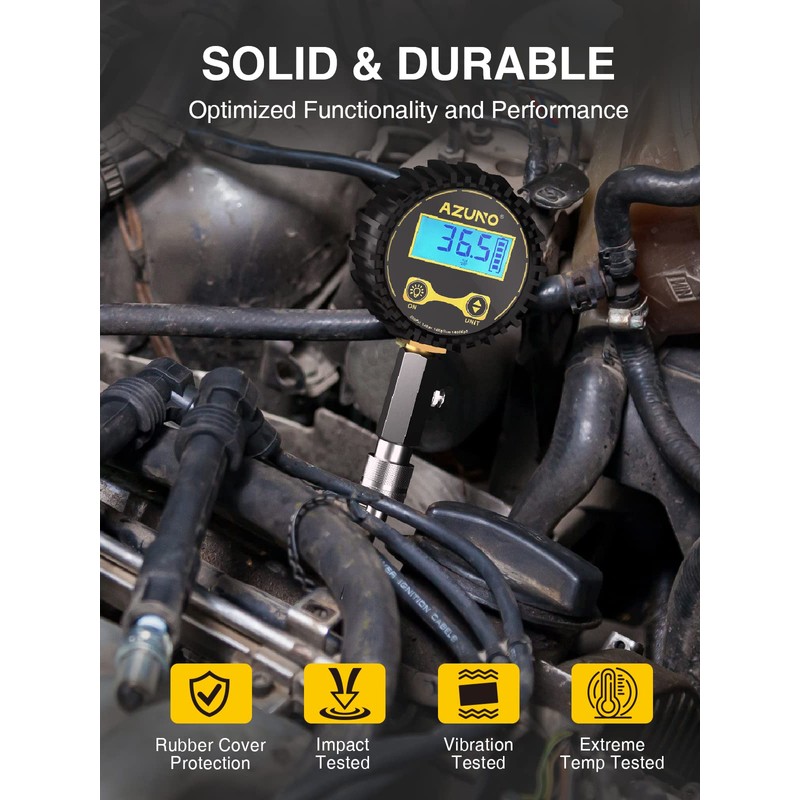 AZUNO Compression Tester Automotive, Digital Compression Gauge 200 PSI for