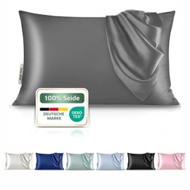 bene-sleep 100% Pure Organic Silk Pillowcase 40 x 80 cm - Heavy 22 Momme Mulberry Silk, Hypoallergenic, Gentle on Skin & Hair - Premium Quality, Sustainable & Certified Silk Pillowcase | Grey
