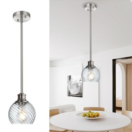 banato Glass Pendant Lights, Brushed Nickel Hanging Light Fixture with Clear Globe Glass, Modern Pendant Light Kitchen Island for Bathroom Entryway 1 Pack