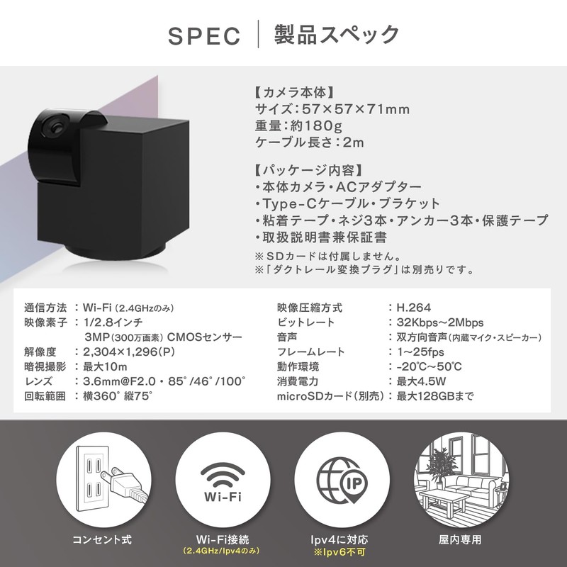 Edison Smart Duct Rail Monitoring Camera CUBE (Black) Alexa Compatible,