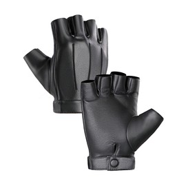 MELLIEX Fingerless Leather Gloves, Half Finger Faux PU Leather Gloves for Men Women Non-Slip Motorcycle Driving Gloves, black