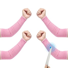 PATIKIL 12 Inch Cut Resistant Sleeve, 2 Pairs Arm Safety Protectors Sleeves Forearm Sleeve HPPE Level 5 Protection for Thin Skin and Bruising, S, Pink