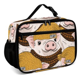 Muishi Pigs with Hats Reusable Lunch Box Insulated Lunch Bag Cooler Bag Lunchbox Meal Food Container Tote Bag for Women Kids Girls Boy School Camping Hiking Picnic Beach Travel