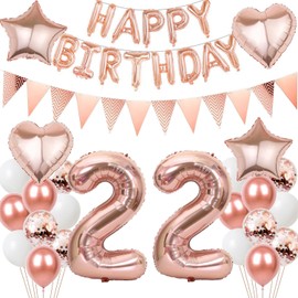 22nd Birthday Decoration Rose Gold Set for Girls, Rose Gold 22nd Birthday Decoration, Birthday Decoration Girl 22 Year Old, Balloons Birthday 22 Girl