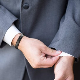 RainSo Mens Black Stainless Steel 4 Power Magnetic Bracelet 3500 Gauss with Gift Box Adjustable