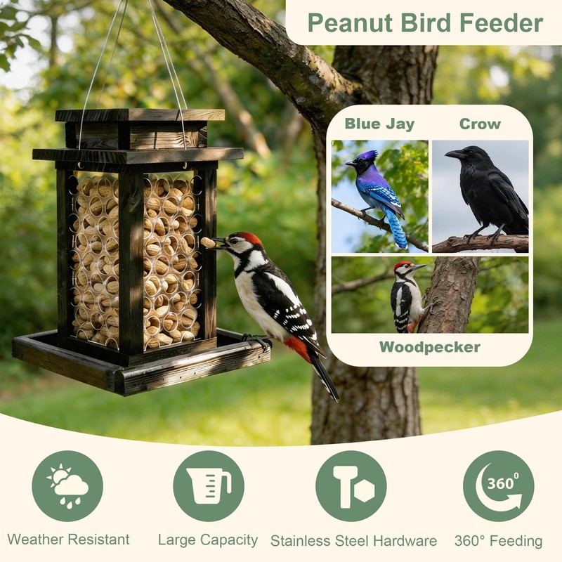 Square Crow Feeder - Hanging Whole Peanut Bird Feeder, Durable