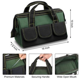 Silkfly 6 Pcs Tool Bag for Men Women Heavy Duty Tool Tote with Waterproof Hard Bottom Multi Pockets Large Mouth Organizer for Various Worker Electrician Carpenter Mechanic (16 Inch,Blue Green Red)