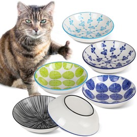 Cat Bowls for Indoor Cats, Non-Slip Silicone Bottom 5.5 inch Cat Food Bowl Tilted Whisker Friendly Cat Bowls- 6 Colorful Cat Food Bolws Set for Daily Cat Feeding Gift Choice