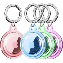 DDJ 4 Pack Silicone Airtag Holder Keychain Cover Purple Blue Green Pink Case