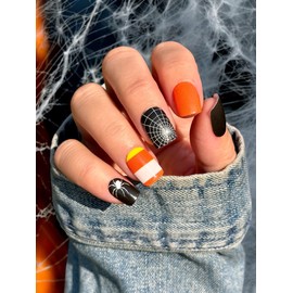 TOUGH GIRLS | 20 Exquisite Gel Nail Polish Strips w/Application Accessories - No UV/LED Lamp Required (Holiday | Candy Corn & Spiders)