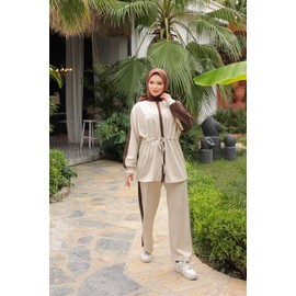 istanbul styles Subtle Turkish Hijab Tracksuit for Muslim Women - Stylish Two Piece Sportswear Set, brown, L-XL