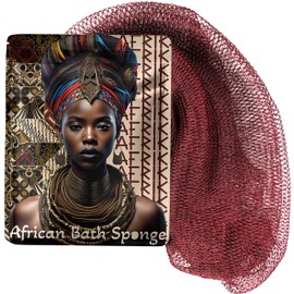 AFRIKI African Net Sponge – Exfoliating Body Scrubber, Black Owned & Rooted in Africa, All Skin Types | 45 in Long (Burgundy)