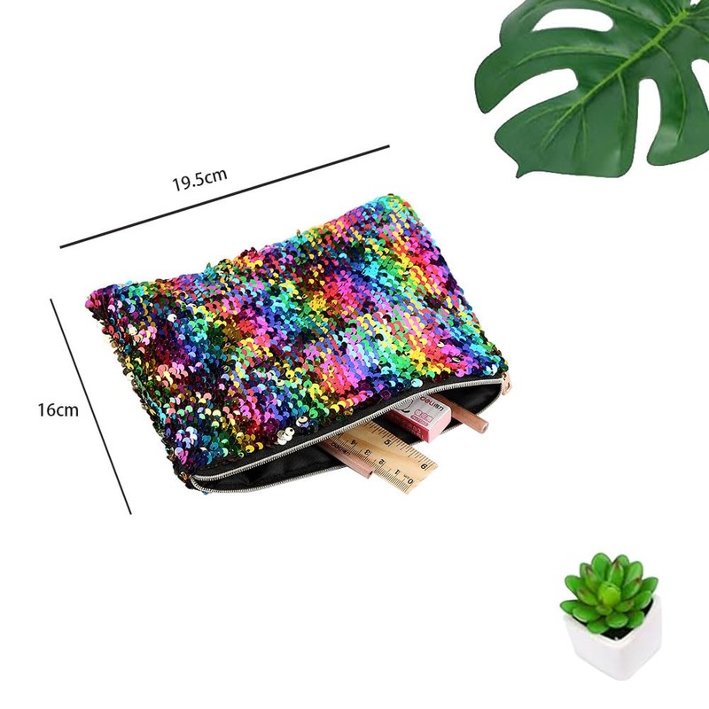 Double-Sided Glitter Pencil Case Reversible Sequin Zipper Pencil Pouch for