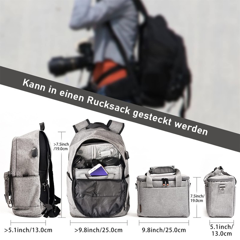 FOSOTO Waterproof SLR Camera Shoulder Bag, gray, shoulder bag