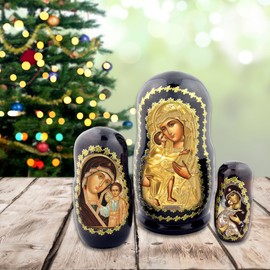 Needzo Russian Matryoshka Icon Doll Set of 3 Dolls Madonna and Child 4 Inch - Feodorovskaya Mother of God, Virgin of Kazan, Virgin of Vladimir Handmade