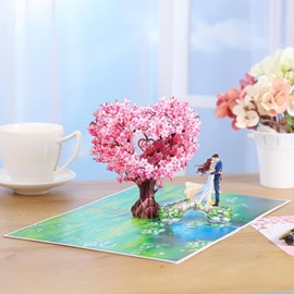Cherry Blossom Tree Heart-Shaped Wedding Card, Pop Up 3D Card, I Love You Anniversary Cards, Romantic Cards for Her, Girlfriend, Wife, Him, Boyfriend, Husband