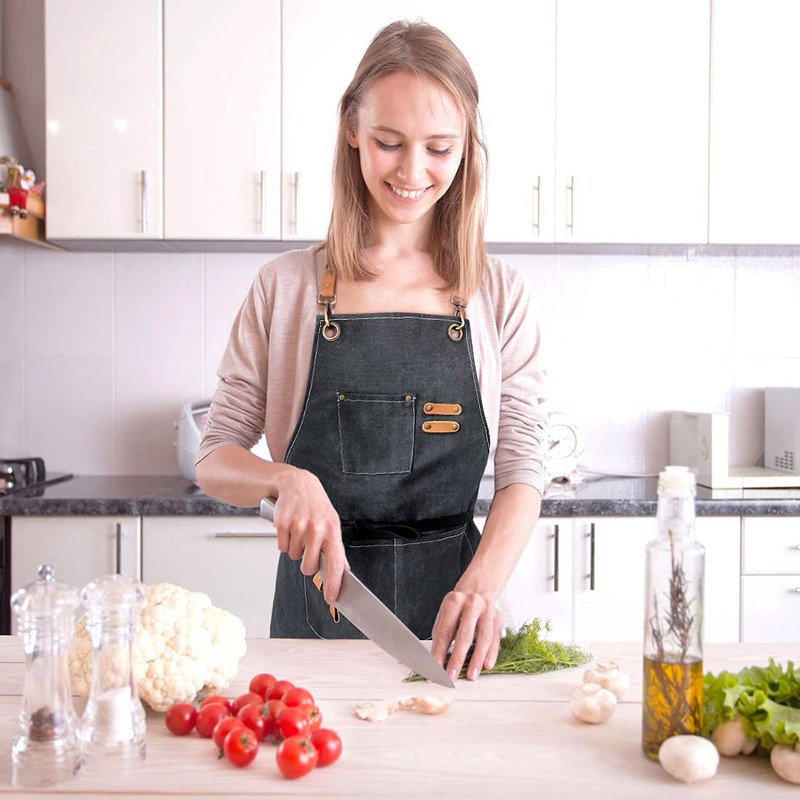 ZOMAO Chef Apron,Cross Back Apron for Women and Men,Cotton Canvas