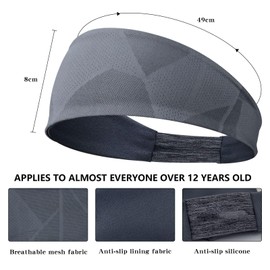 Sports Headband Men Women - Double Sided Thin Stretchy Non-Slip Hair Band, Breathable Sweatband Forehead for Fitness, Running, Cycling, Hiking (3 Pack) (2 Black + Grey)