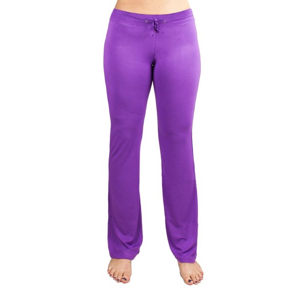 Crown Sporting Goods Soft & Comfy Yoga Pants – 95% Cotton/5% Spandex Blend (Purple, L)